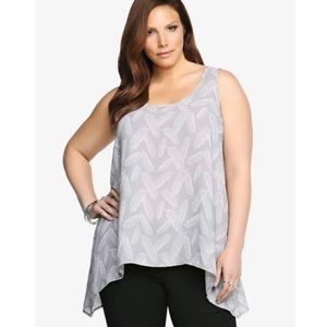 Torrid Gray Chiffon Feather Print Shark-bite Tank